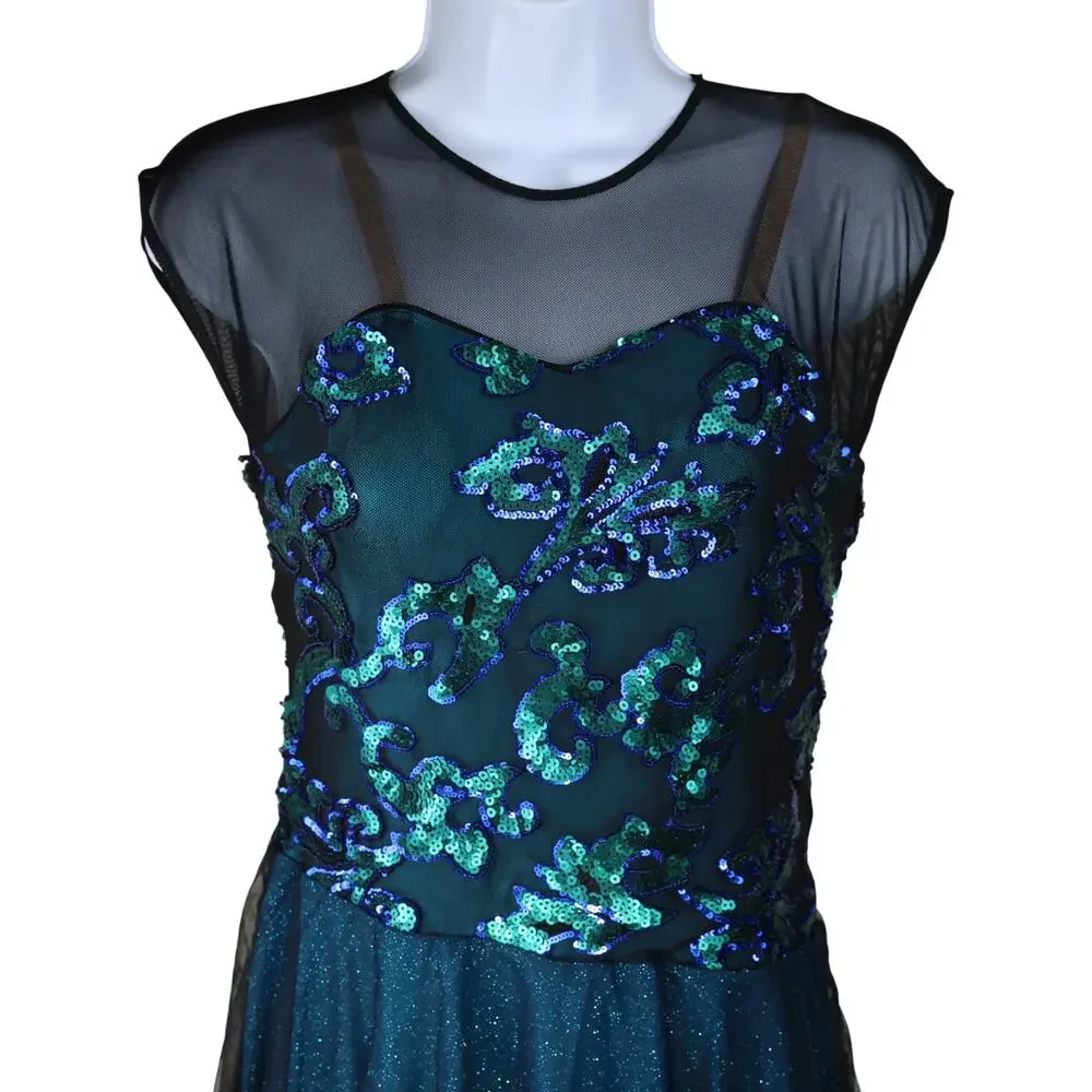 Revolution Dancewear Torquoise & Black Mesh Sparkling Dance Outfit XLC